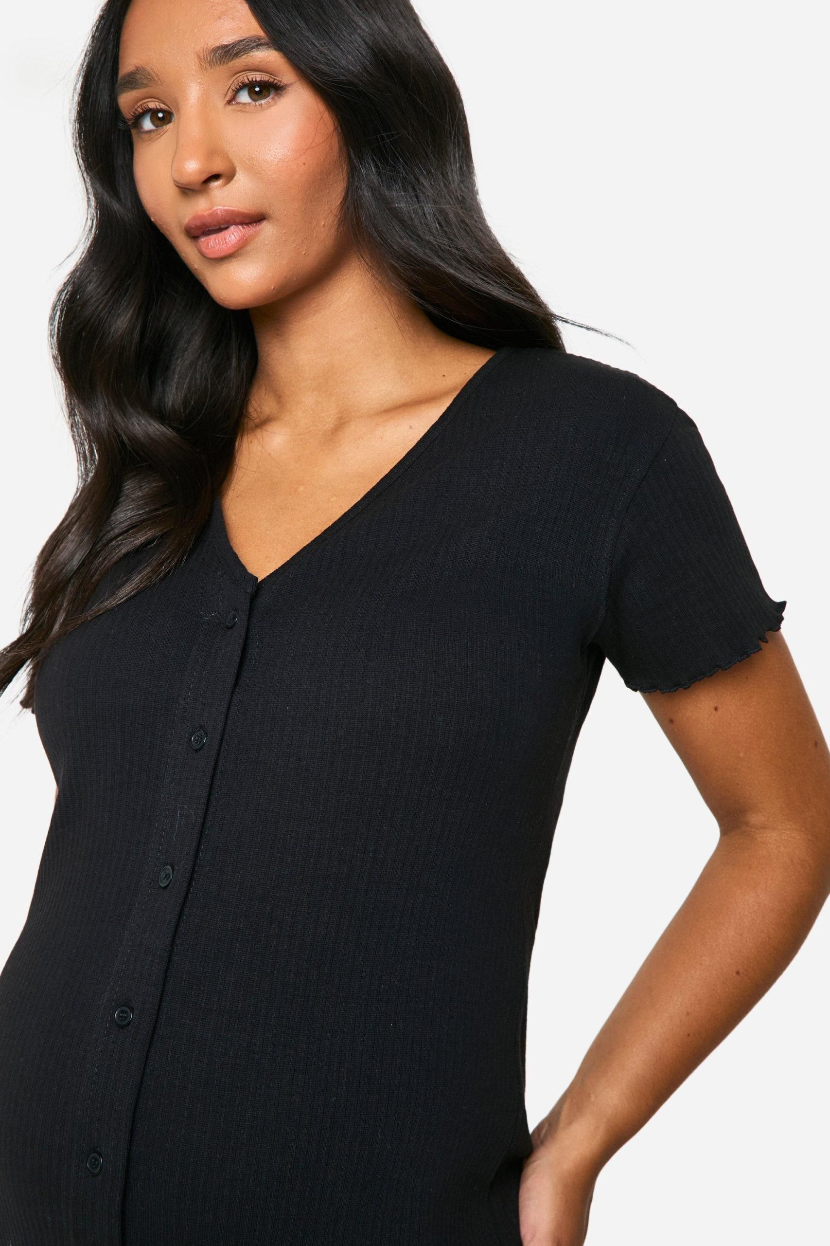 Maternity Ribbed Button Down Nightie - Image 4