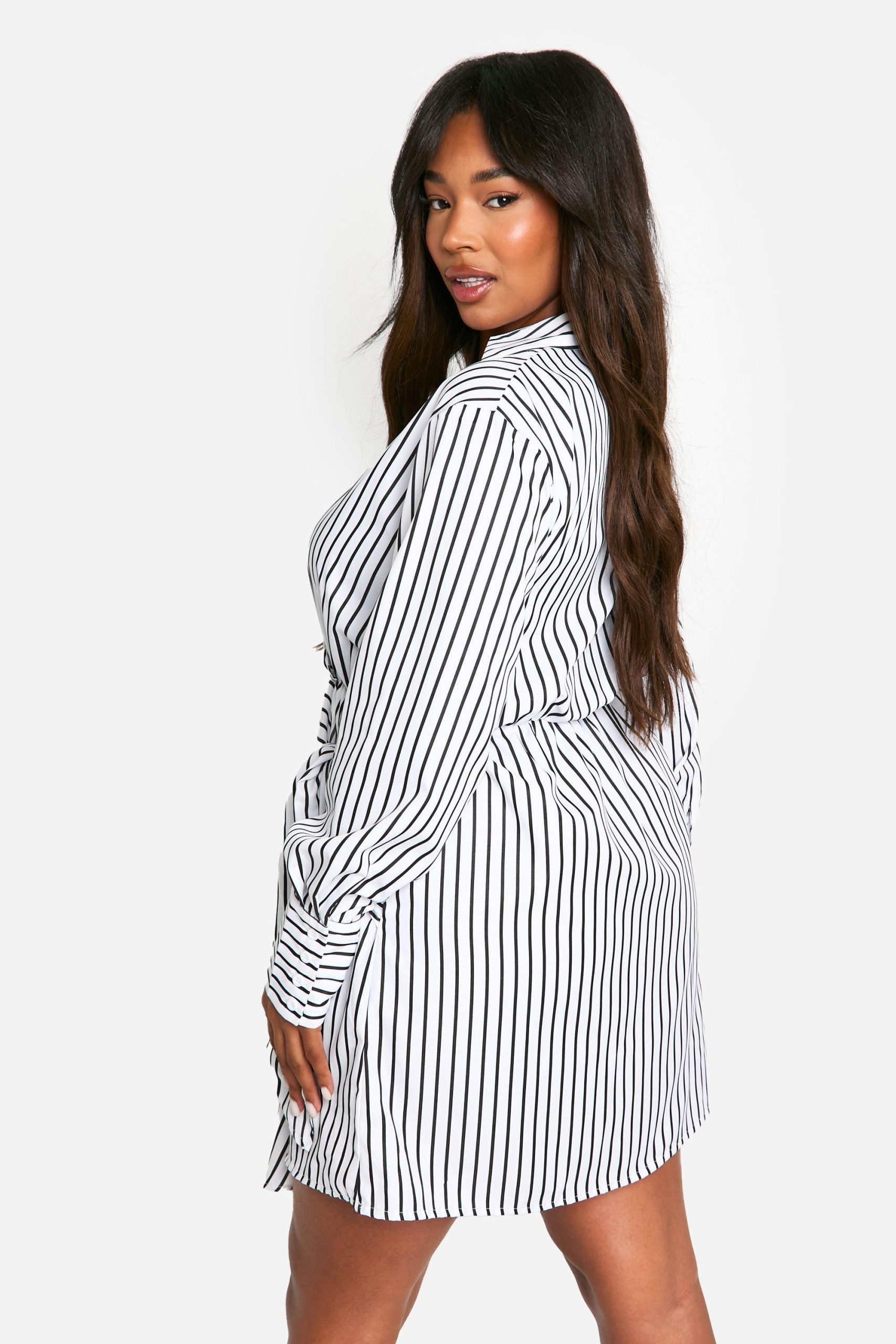 Plus Woven Stripe Wrap Shirt Dress - Image 2