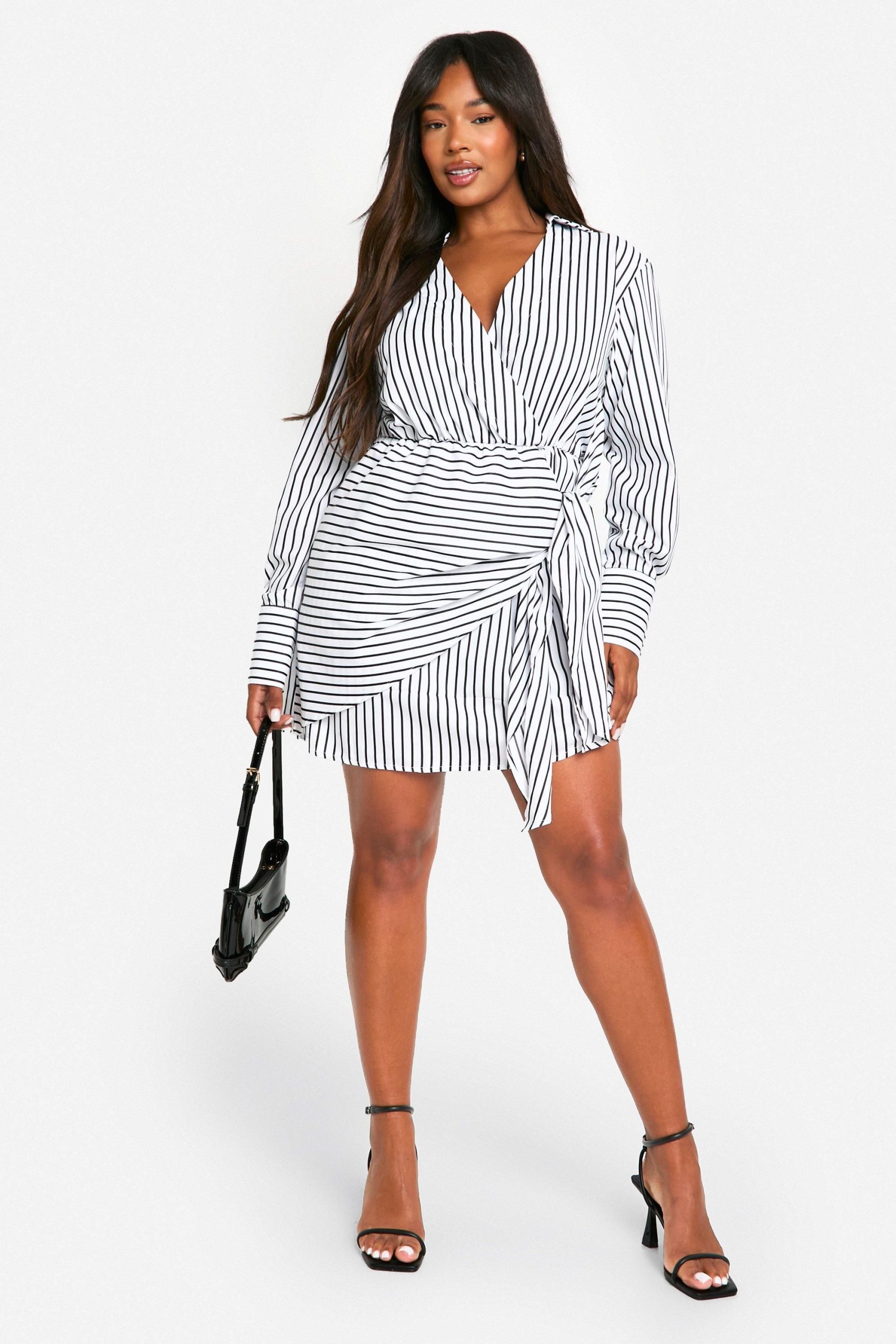 Plus Woven Stripe Wrap Shirt Dress - Image 3