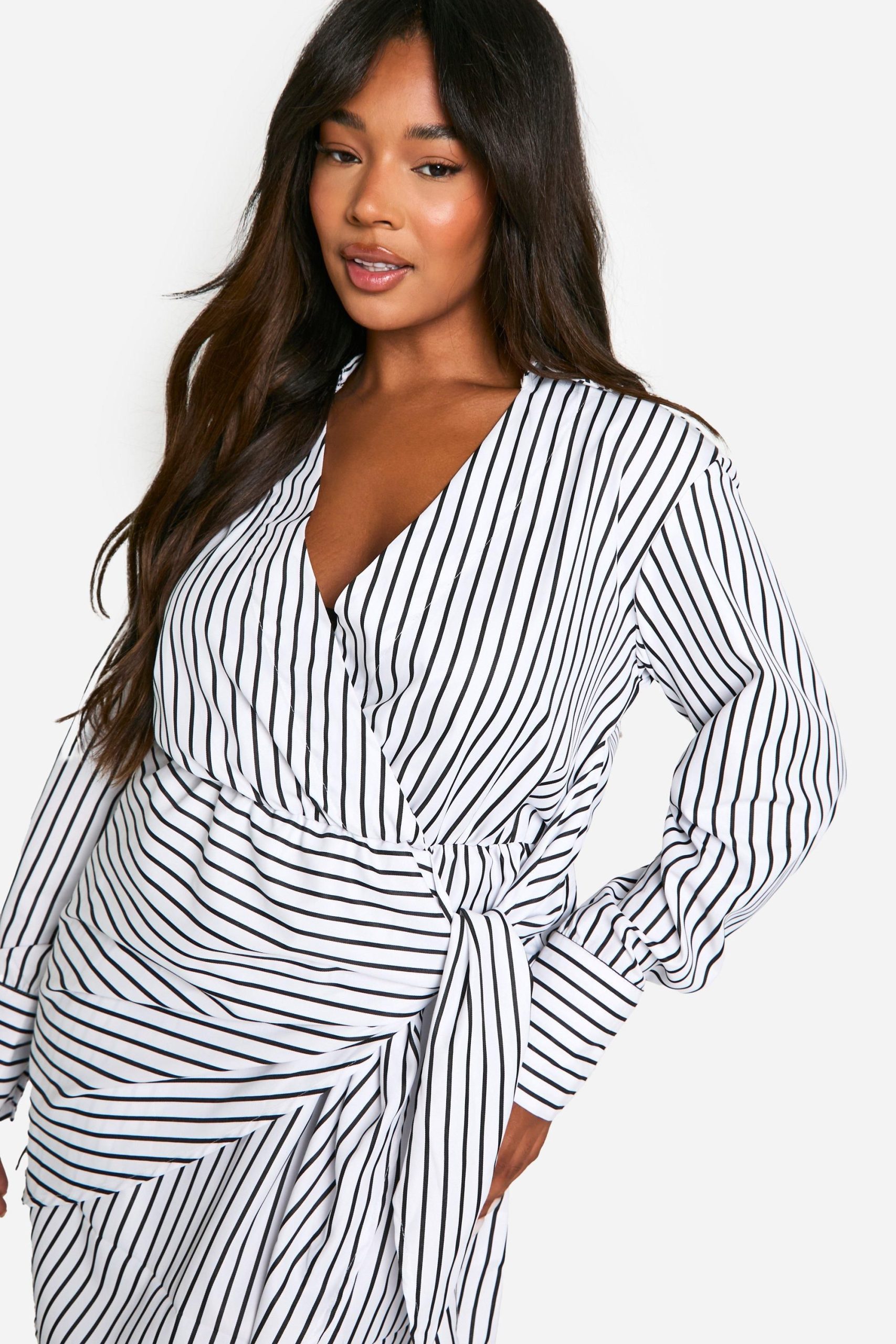 Plus Woven Stripe Wrap Shirt Dress - Image 4
