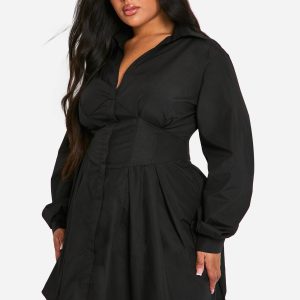 Plus Corset Detail Shirt Dress
