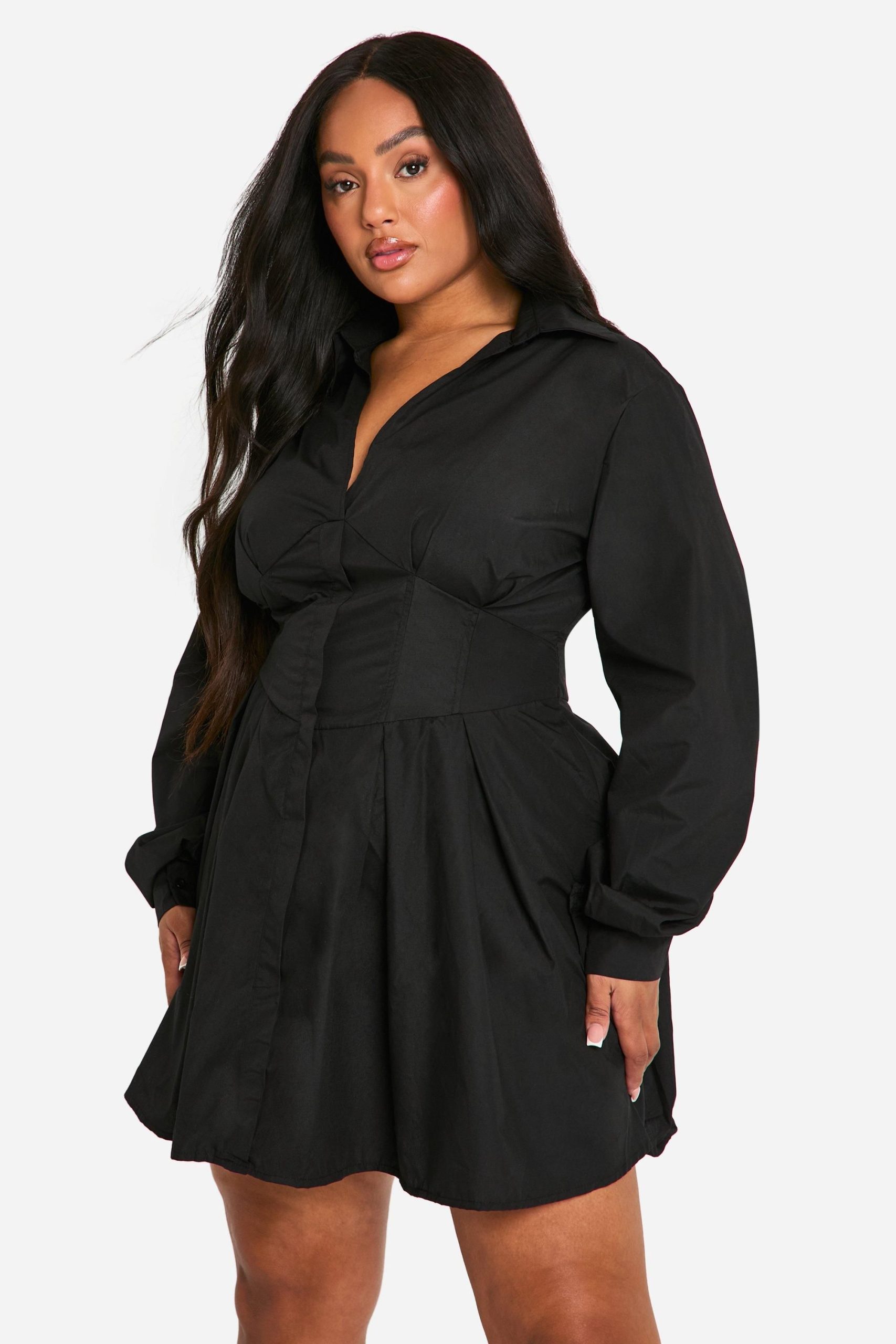 Plus Corset Detail Shirt Dress