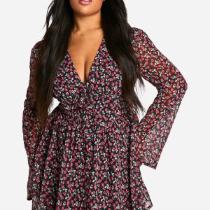 Plus Woven Floral Milkmaid Skater Dress