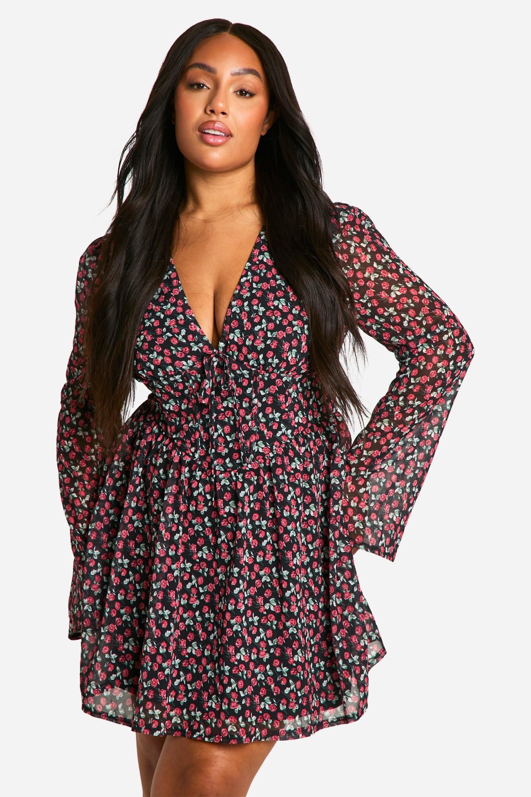 Plus Woven Floral Milkmaid Skater Dress