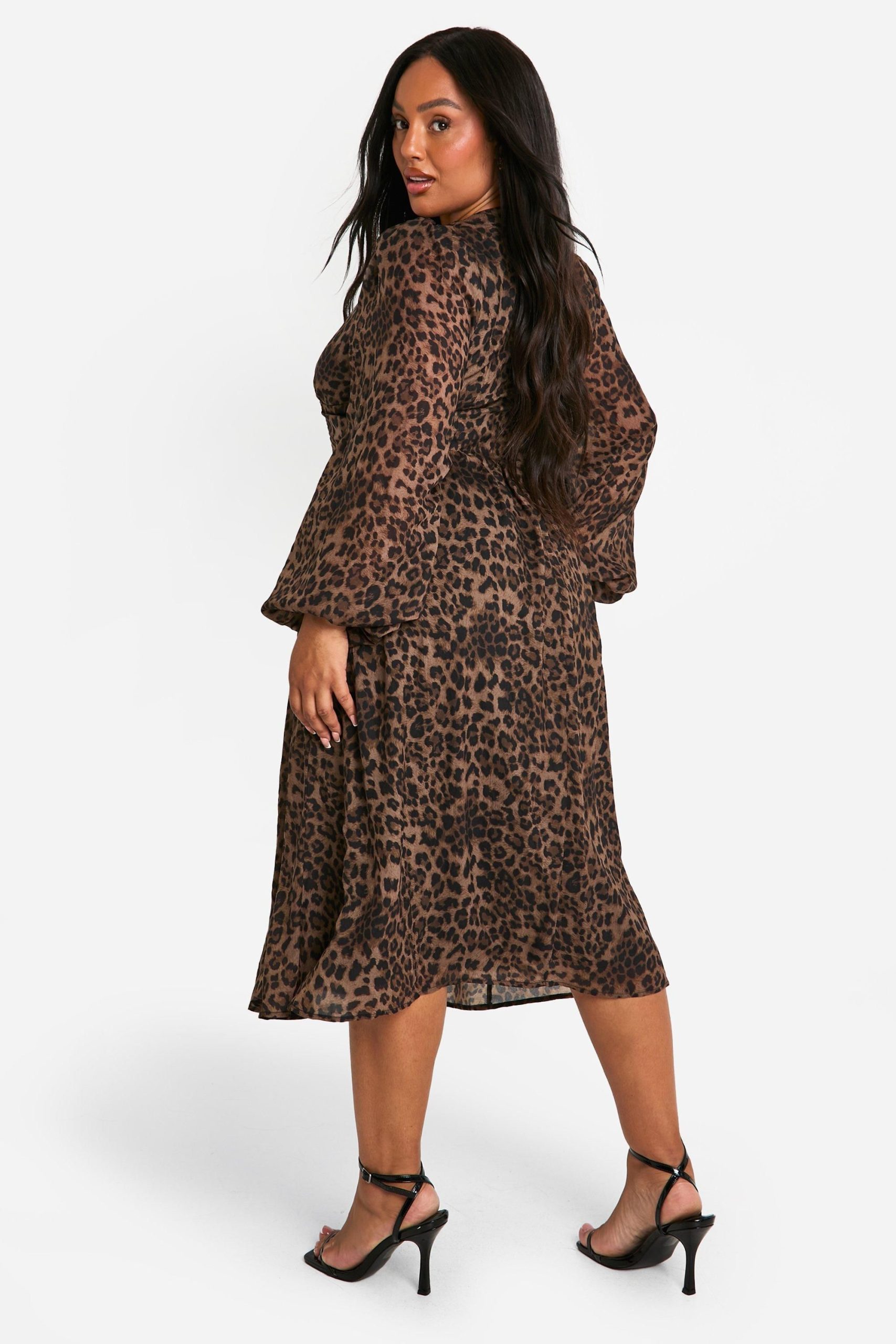 Plus Woven Leopard Milkmaid Midi Skater Dress - Image 2