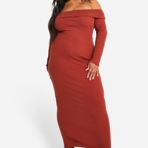 Plus Basic Rib Bardot Maxi Dress