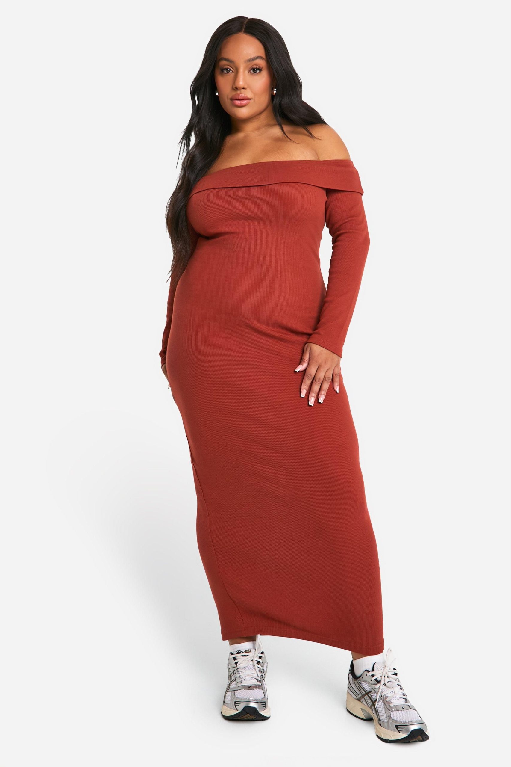 Plus Basic Rib Bardot Maxi Dress