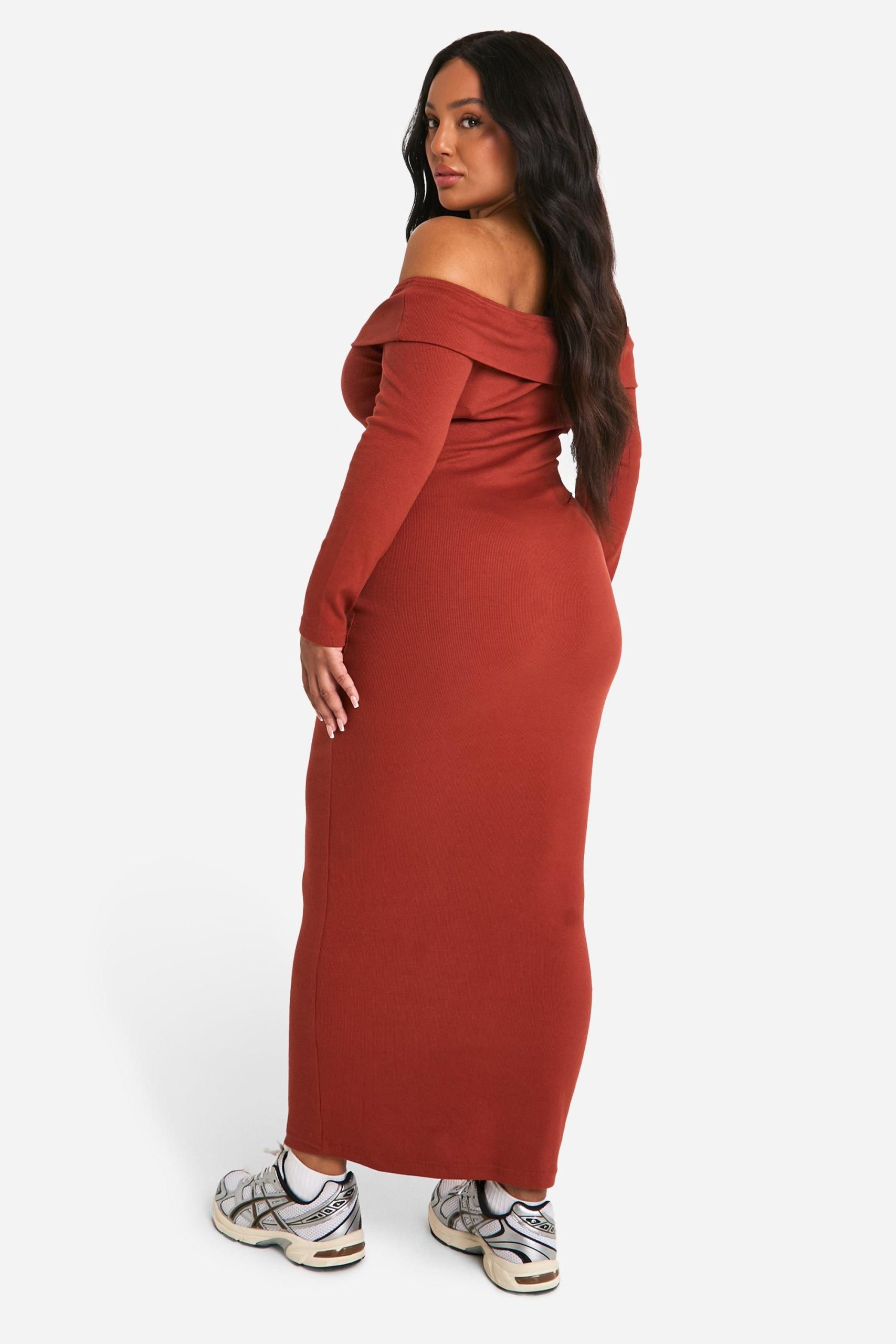 Plus Basic Rib Bardot Maxi Dress - Image 2