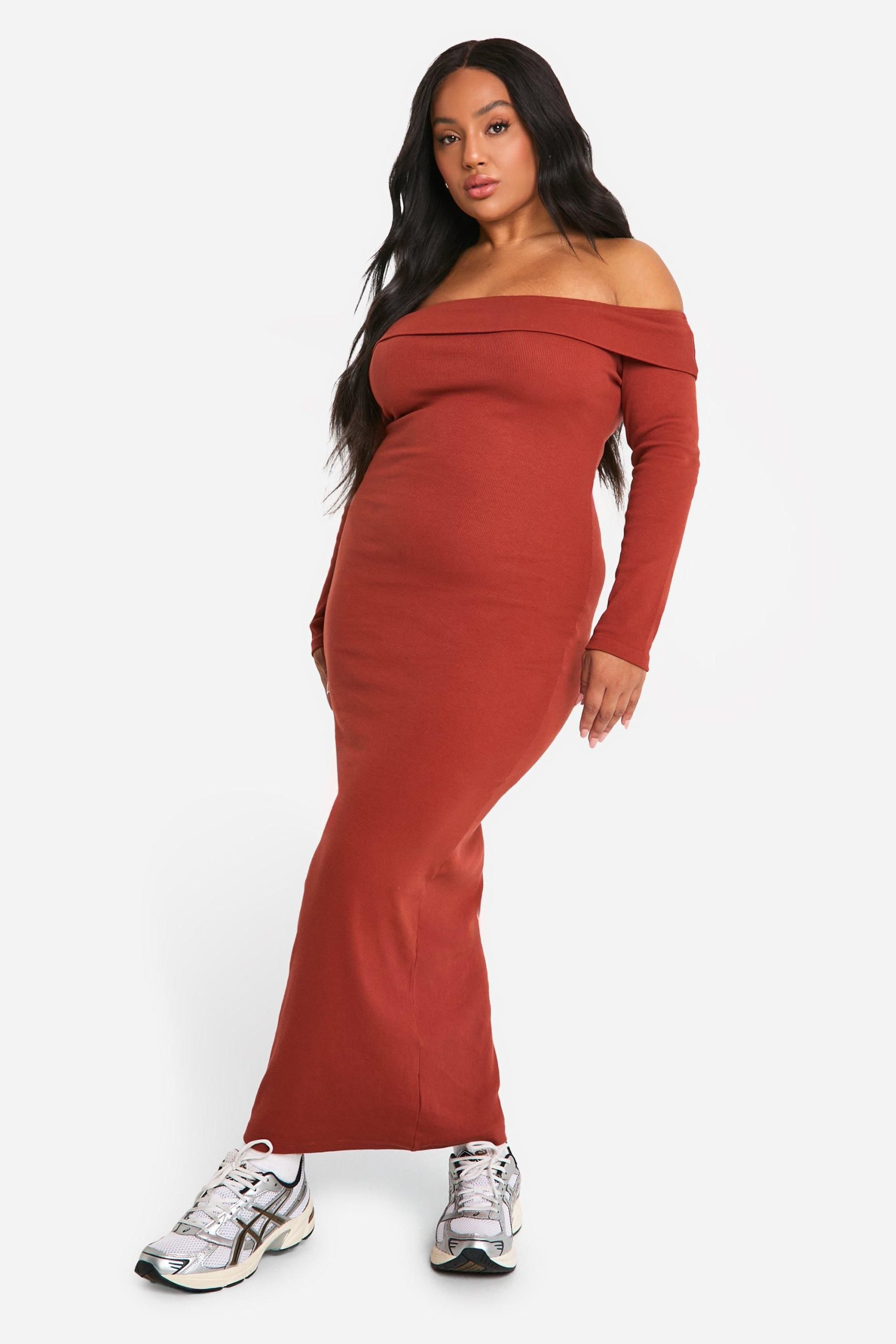 Plus Basic Rib Bardot Maxi Dress - Image 3