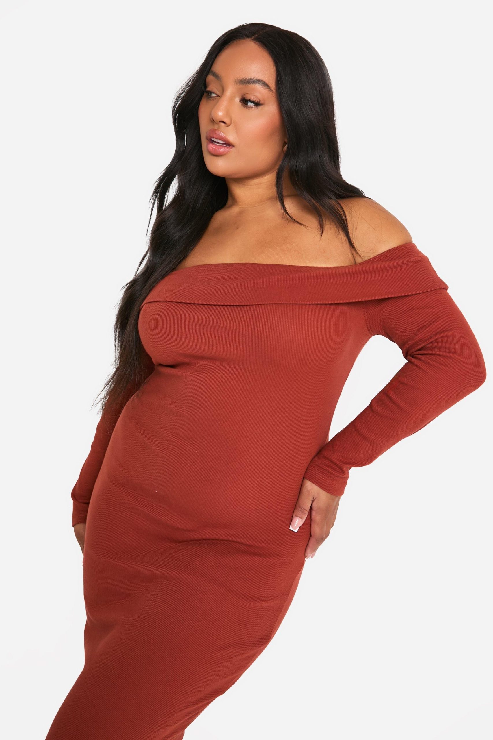 Plus Basic Rib Bardot Maxi Dress - Image 4