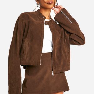 Vintage Suede Look Zip Up Jacket