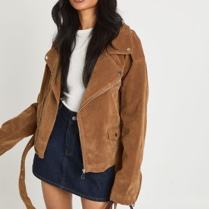 Vintage Suede Look Oversized Biker Jacket