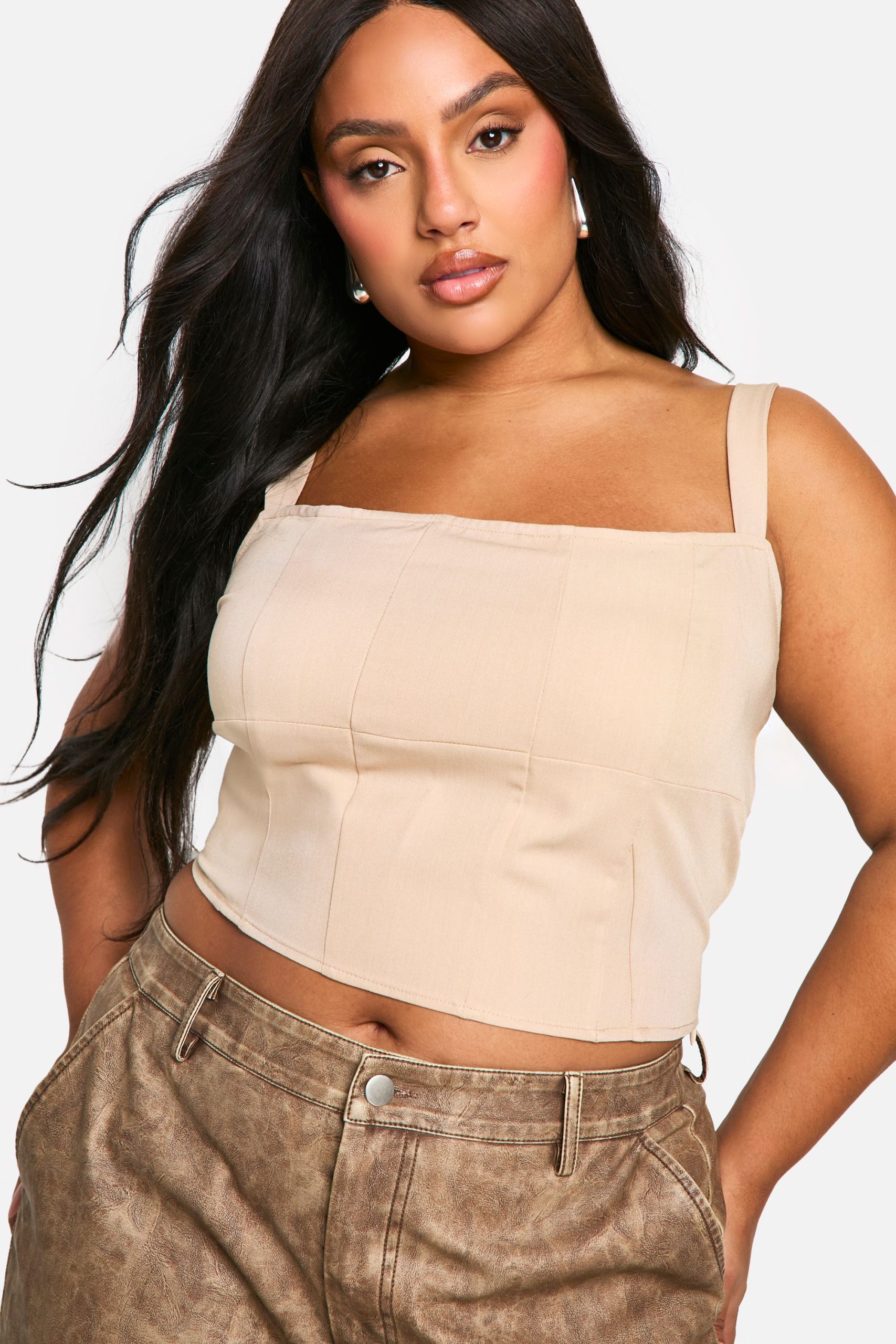 Plus Square Neck Seam Detail Corset