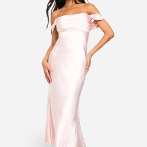 Satin Bardot Midaxi Dress