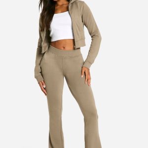 Shrunken Zip Through Hoodie And Flared Jogger Set