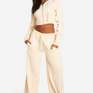 Rib Insert Corset Detail Hoodie And Straight Leg Jogger Tracksuit