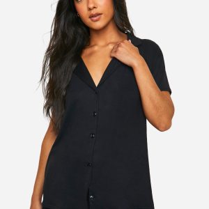 Maternity Peached Button Down Shirt And Short Pj Set