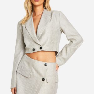 Premium Pinstripe Wrap Front Micro Mini Skirt