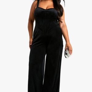 Plus Velvet Corset Wide Leg Jumpsuit