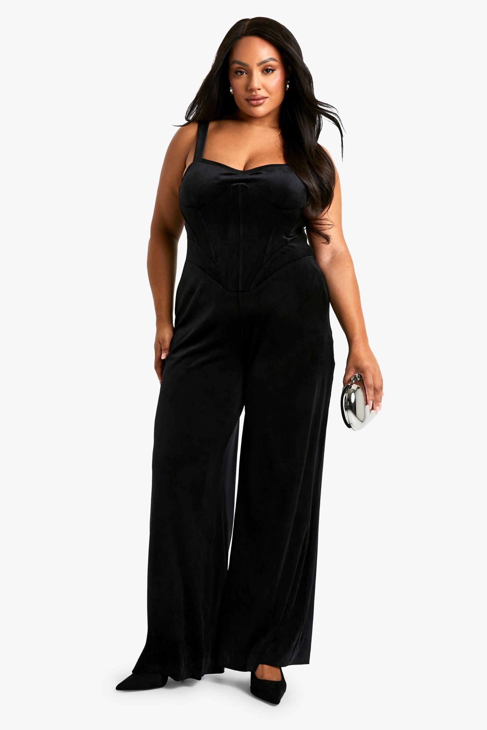 Plus Velvet Corset Wide Leg Jumpsuit
