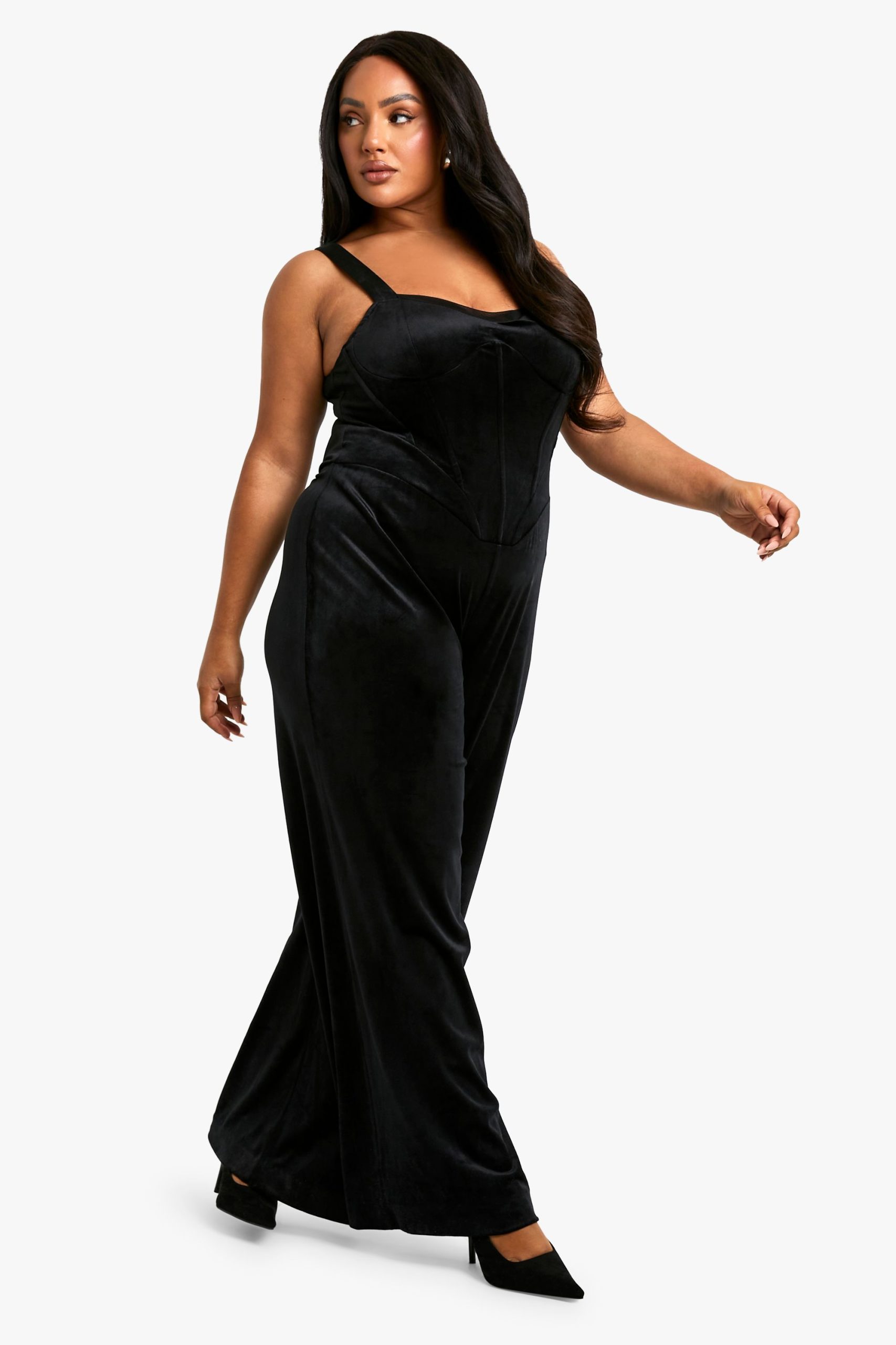 Plus Velvet Corset Wide Leg Jumpsuit - Image 3