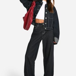 Tall Indigo Deep Turn Up Cuff Wide Leg Jeans