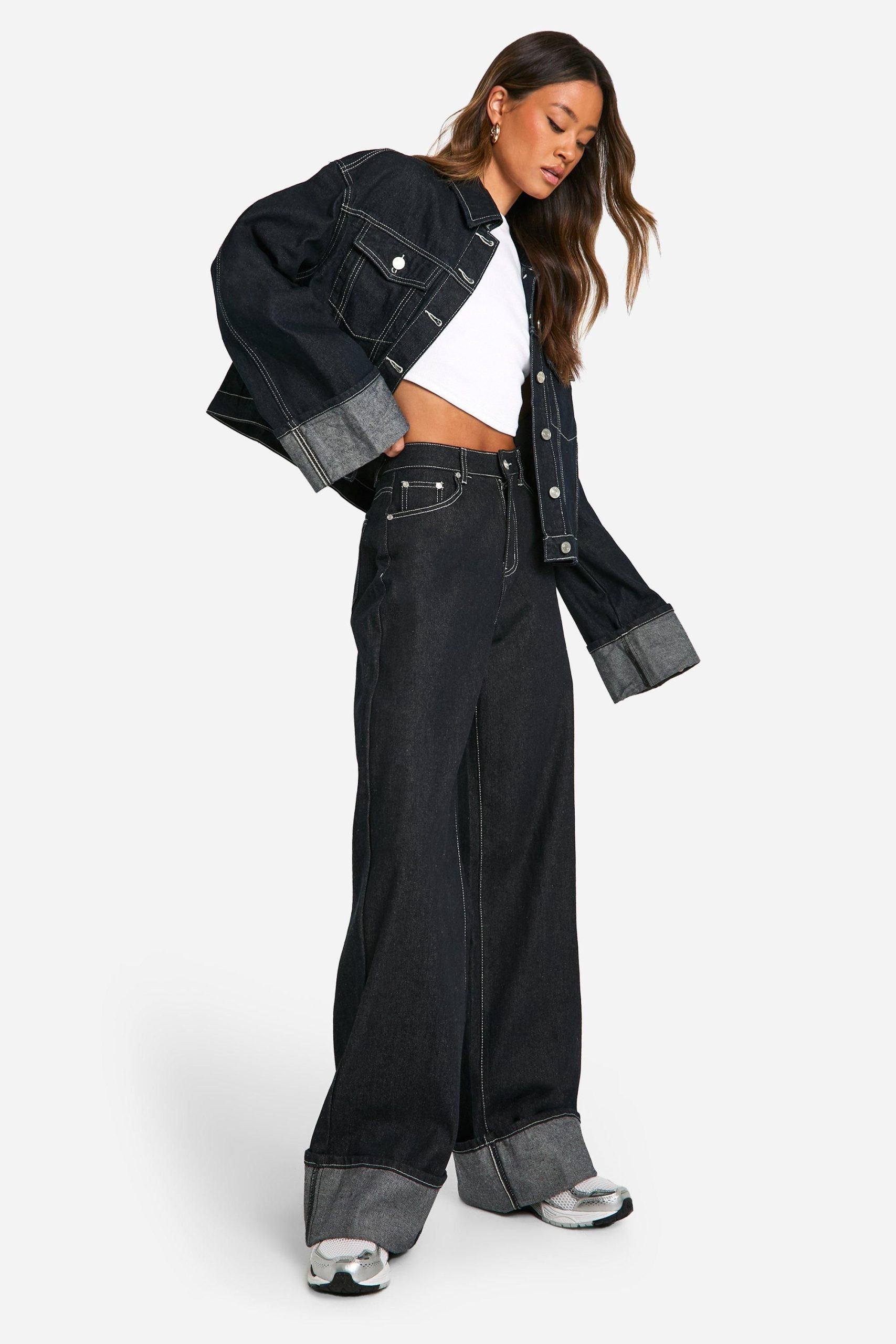 Tall Indigo Deep Turn Up Cuff Wide Leg Jeans - Image 3