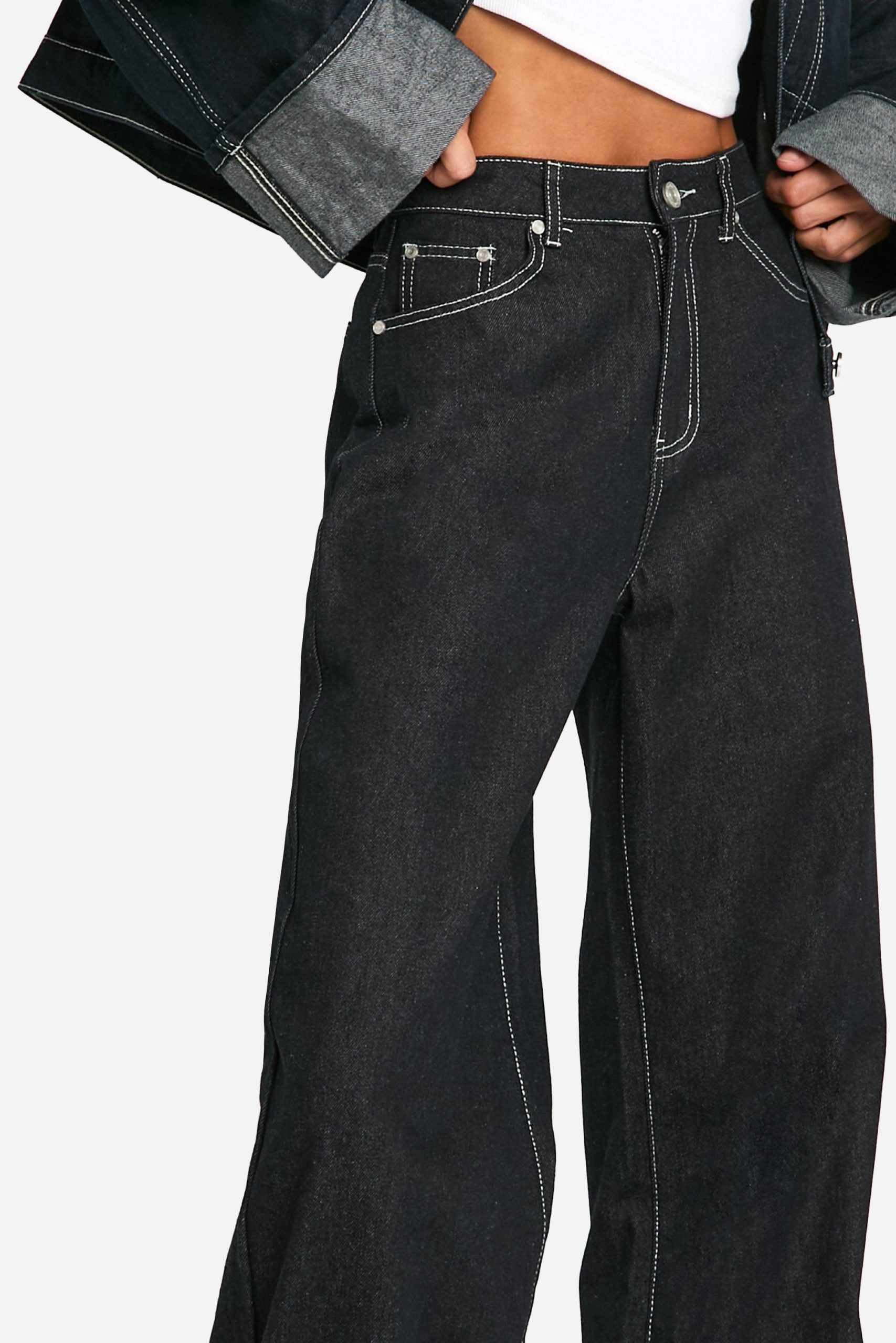 Tall Indigo Deep Turn Up Cuff Wide Leg Jeans - Image 4
