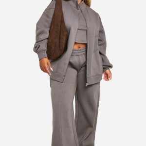 Plus Seam Detail Zip Through 3 Piece Tracksuit