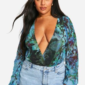 Plus Animal Wrap Mesh Bodysuit