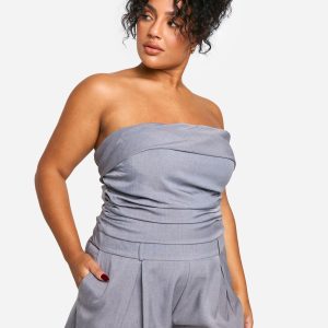Plus Woven Bandeau Ruched Detail Playsuit