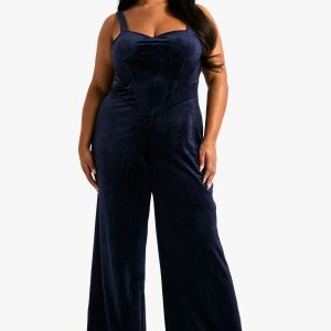 Plus Velvet Corset Wide Leg Jumpsuit