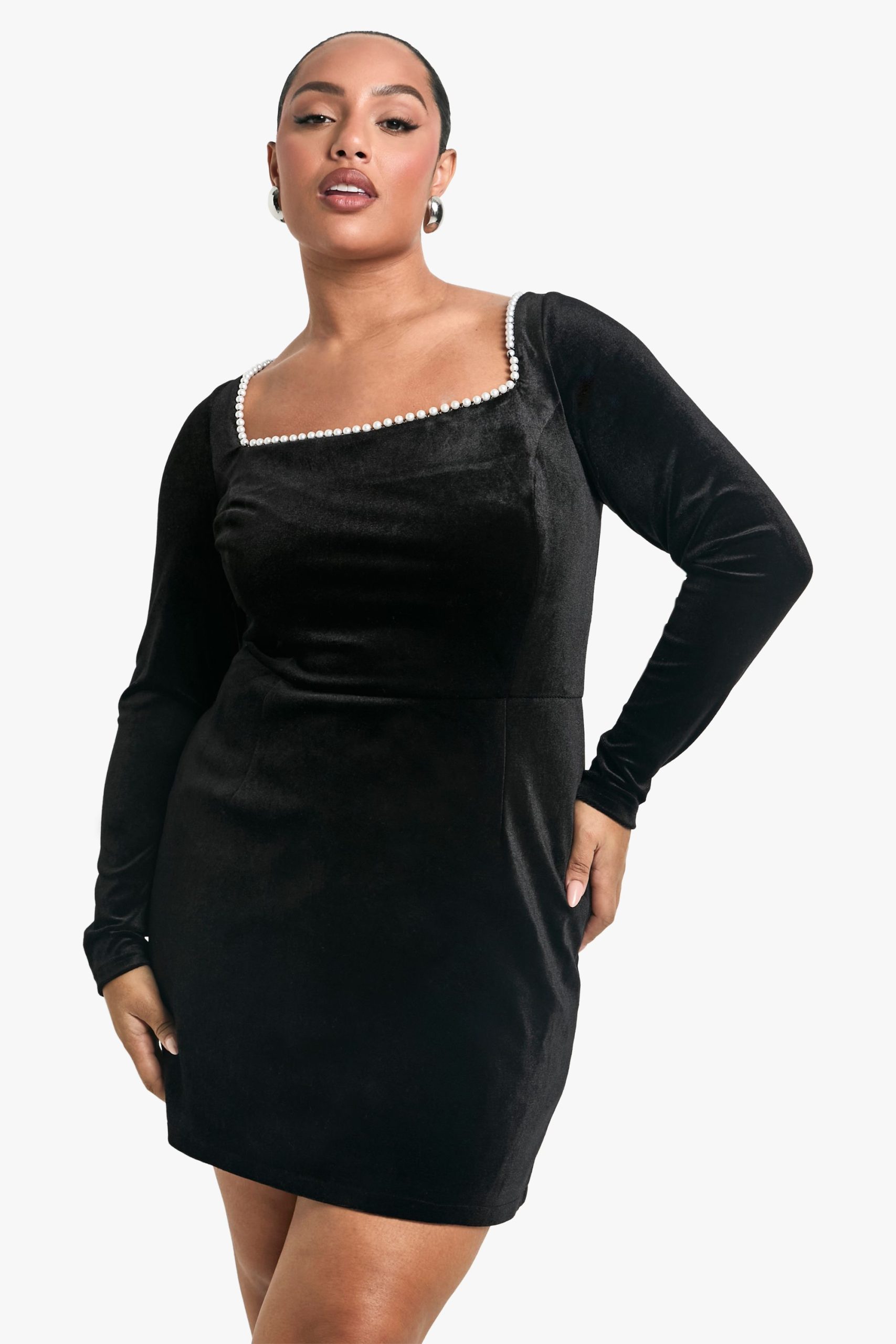 Plus Pearl Square Neck Skater Dress
