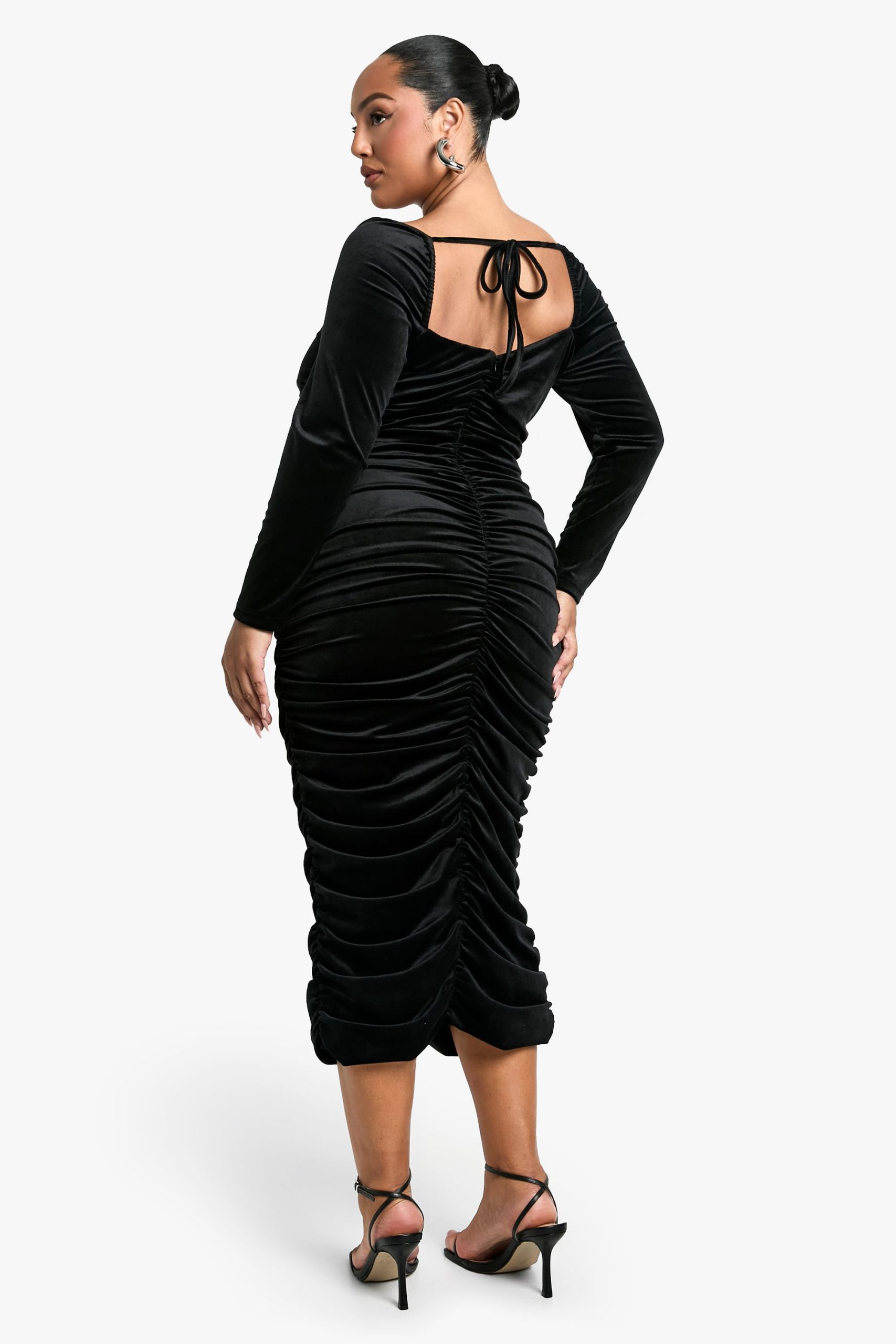Plus Velvet Sheer Detailed Long Sleeve Midi Dress - Image 2