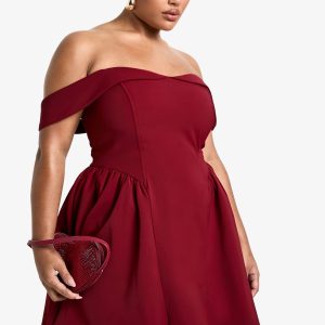 Plus Off The Shoulder Pleated Skater Dress