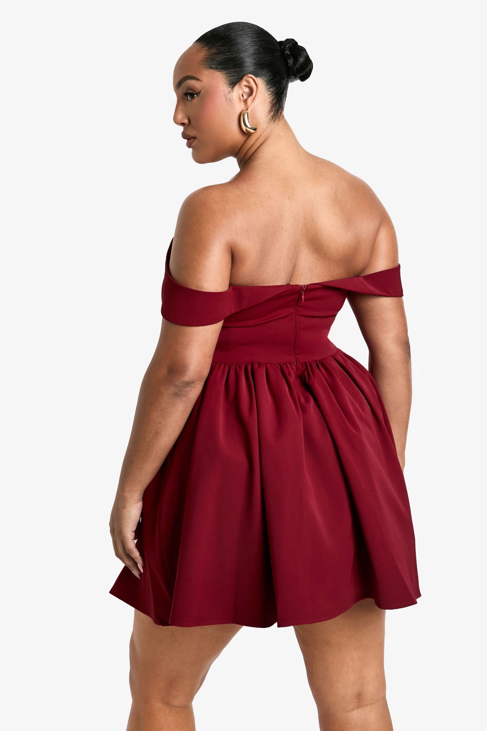 Plus Off The Shoulder Pleated Skater Dress - Image 2