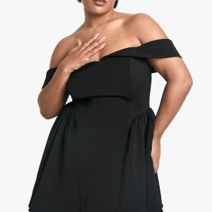 Plus Off The Shoulder Pleated Skater Dress