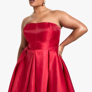 Plus Bandeau Pleated Skater Dress