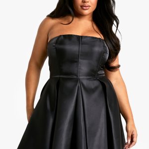 Plus Bandeau Pleated Skater Dress