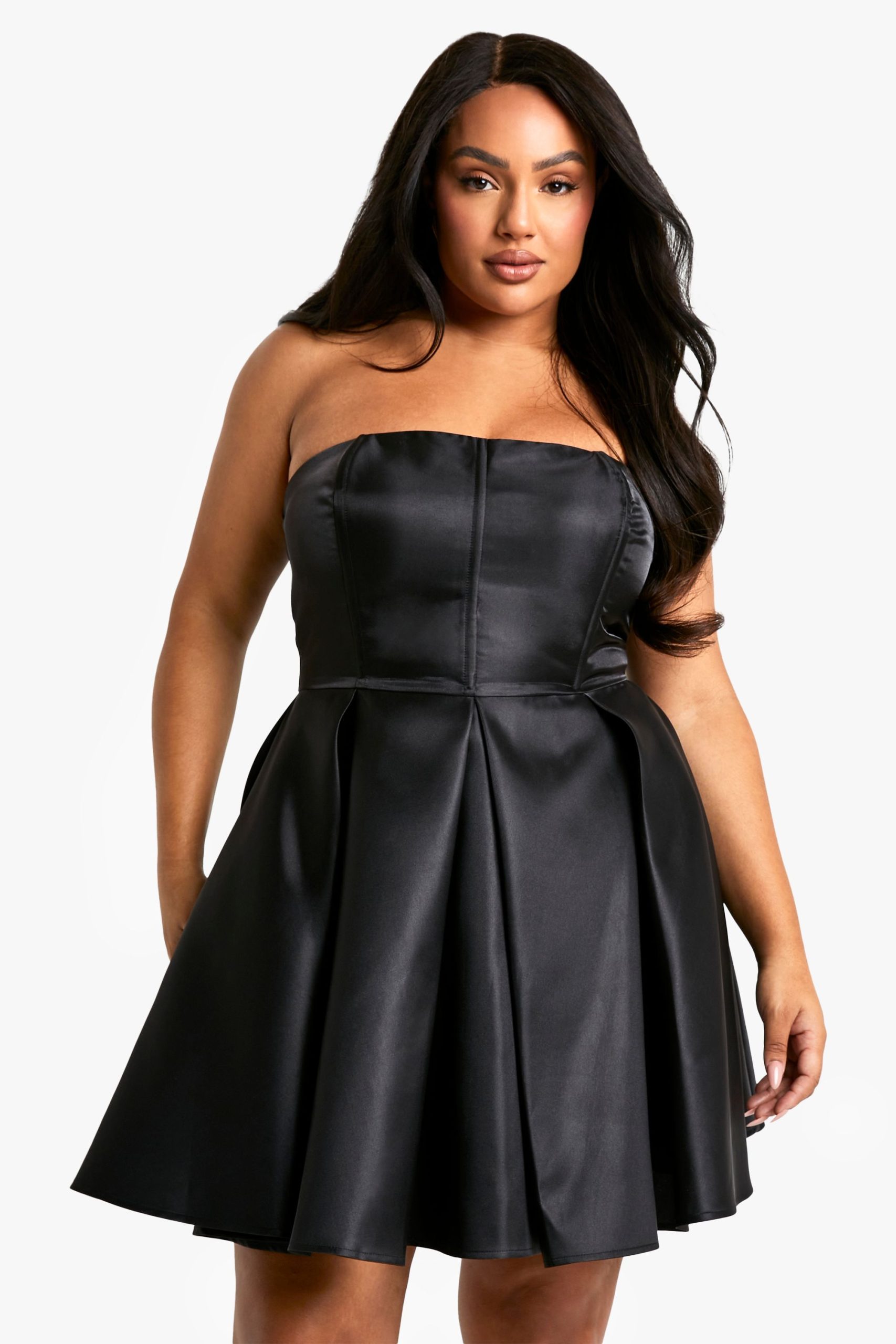 Plus Bandeau Pleated Skater Dress