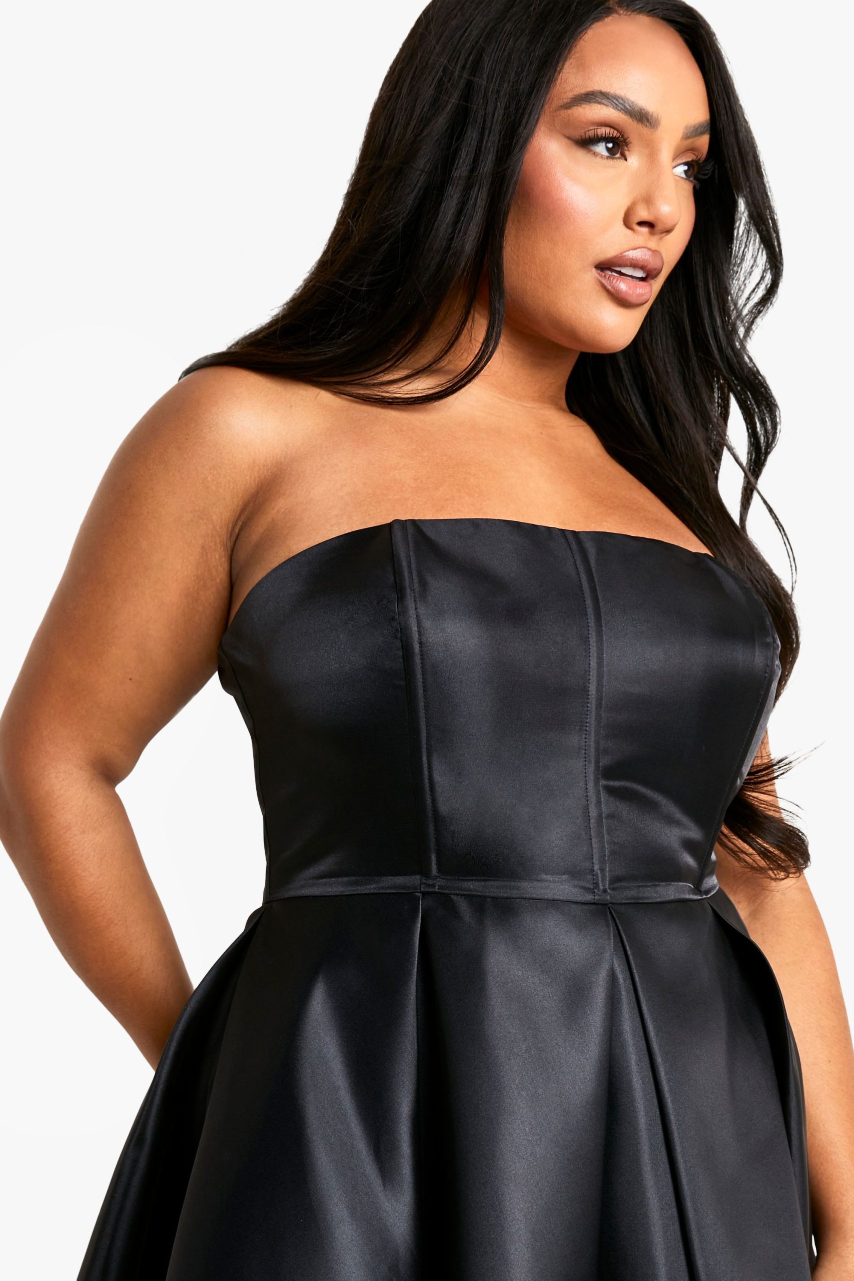 Plus Bandeau Pleated Skater Dress - Image 4