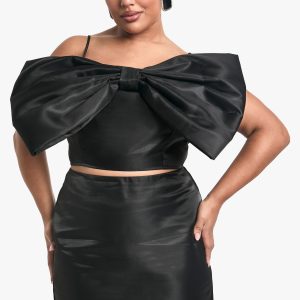 Plus Taffeta Bow Bandeau Top