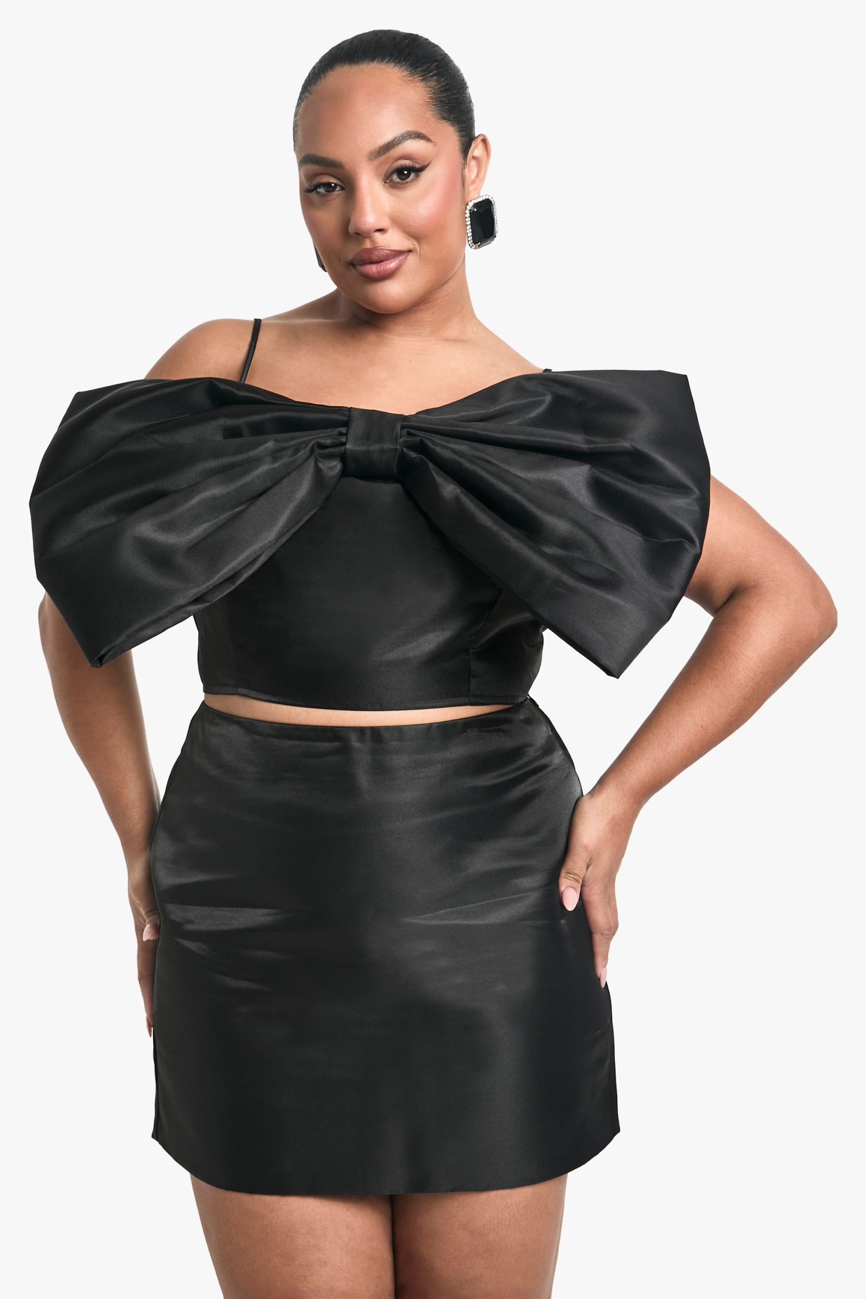 Plus Taffeta Bow Bandeau Top