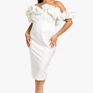 Plus Volume Off The Shoulder Midi Dress