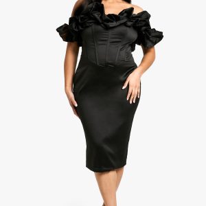 Plus Volume Off The Shoulder Midi Dress