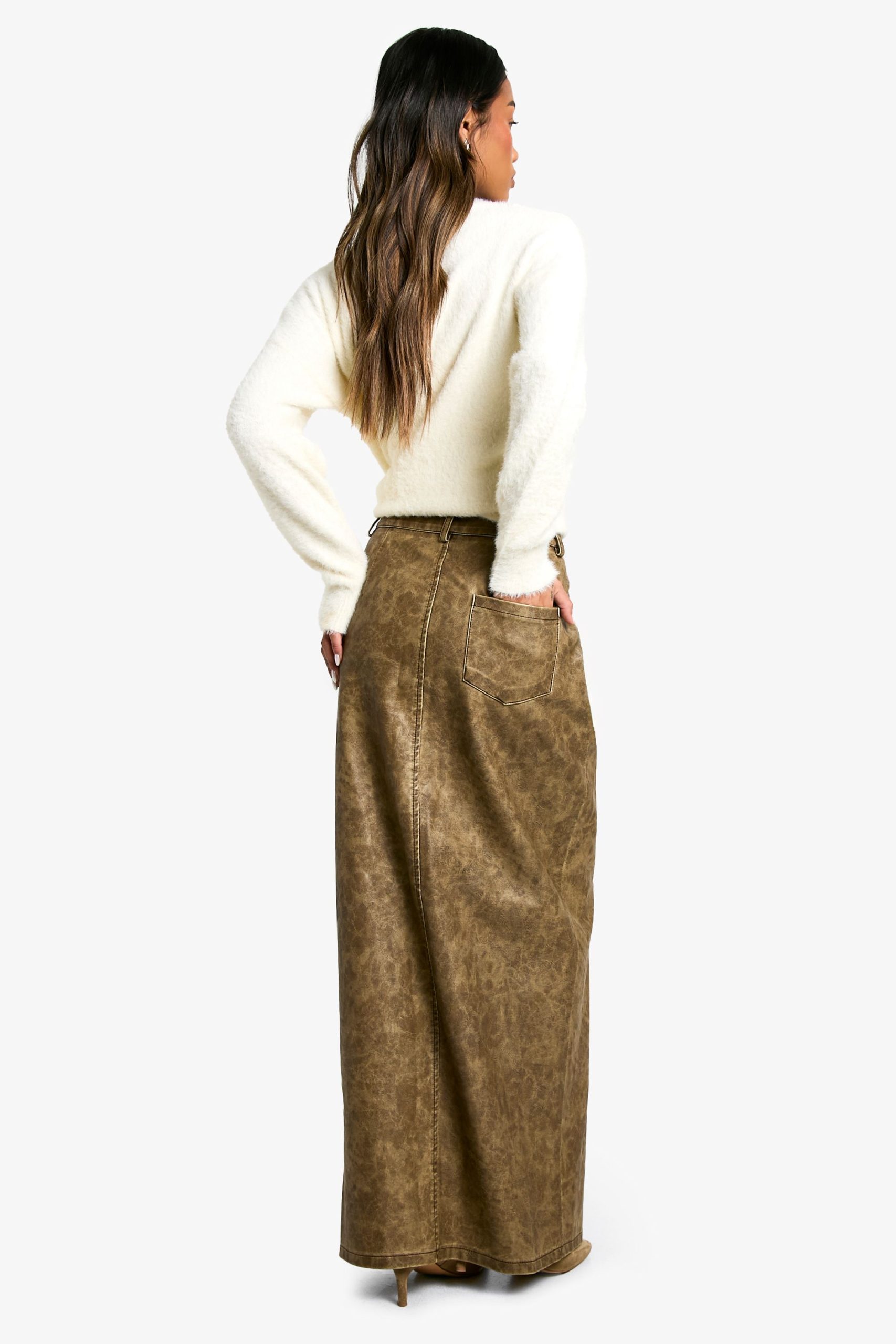 Washed Pu Split Front Maxi Skirt - Image 2