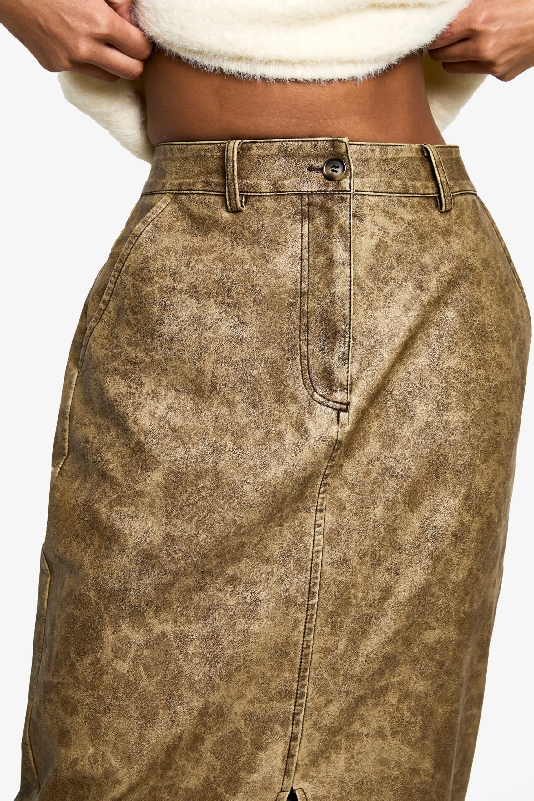 Washed Pu Split Front Maxi Skirt - Image 4
