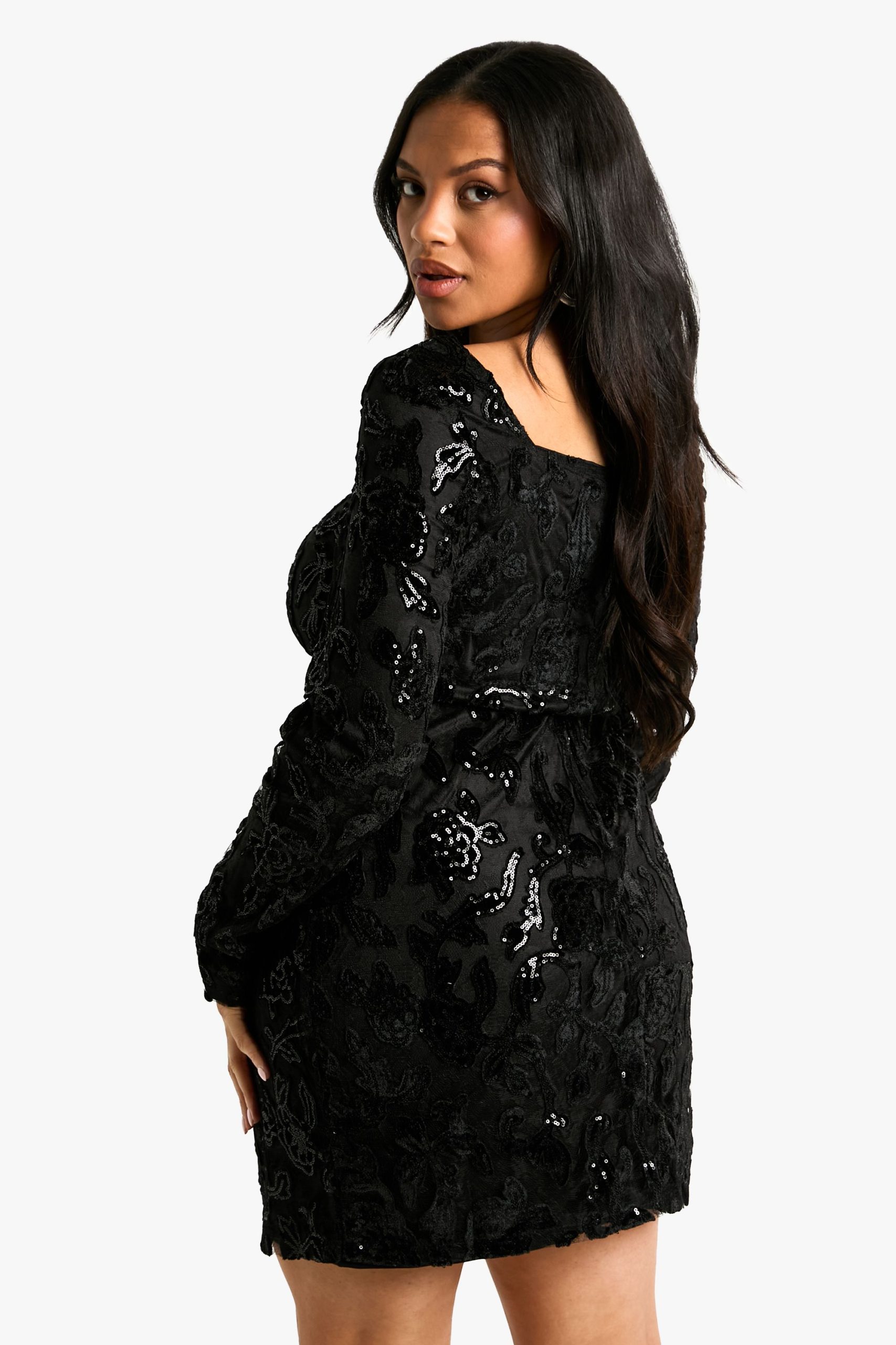 Plus Demask Square Neck Bodycon Dress - Image 2