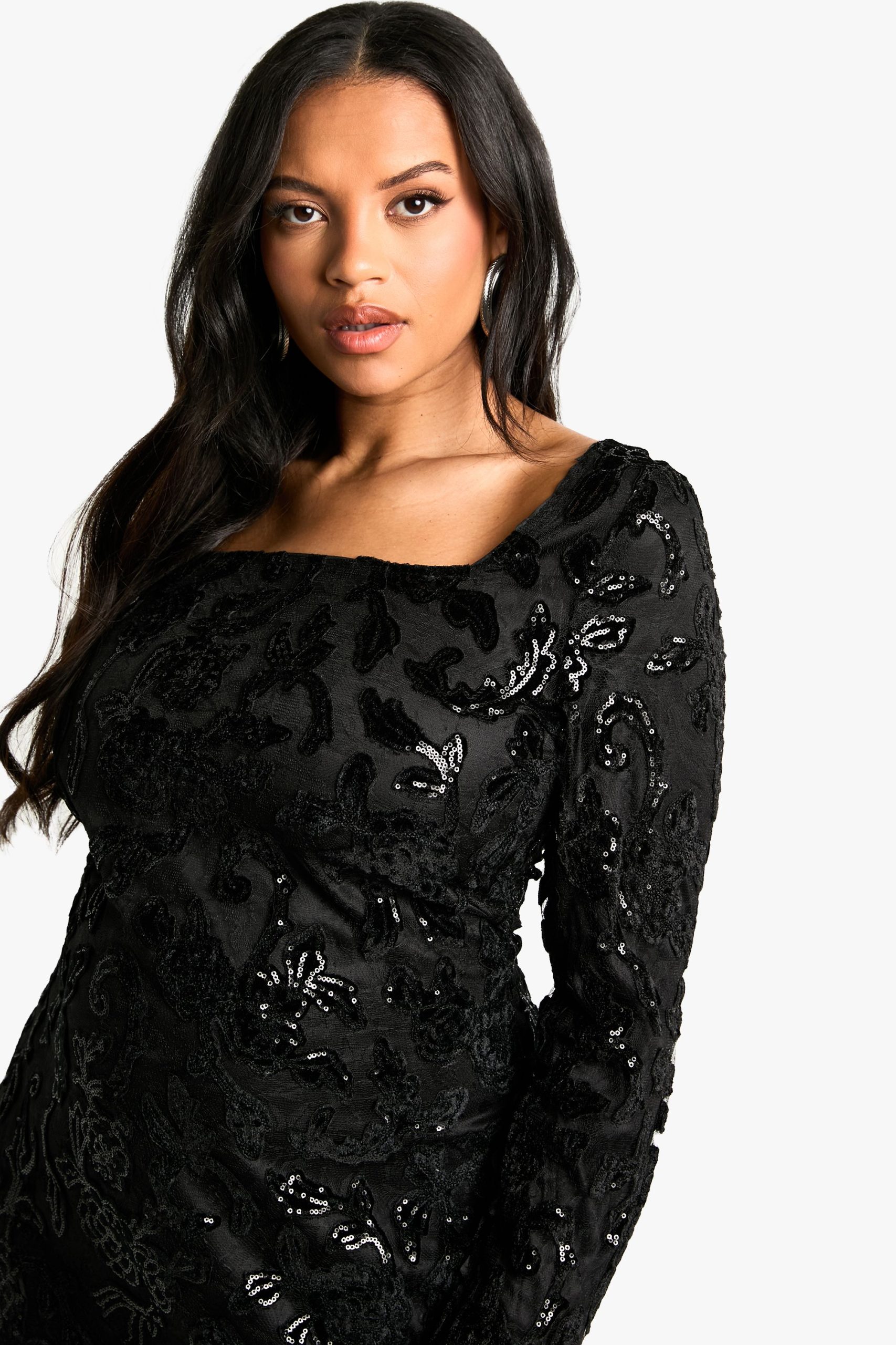 Plus Demask Square Neck Bodycon Dress - Image 4