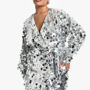 Plus Sequin Wrap Dress